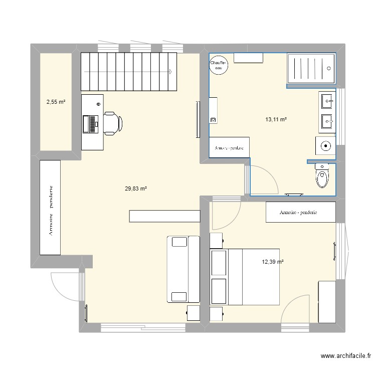 Projet Rdc. Plan de 4 pièces et 58 m2