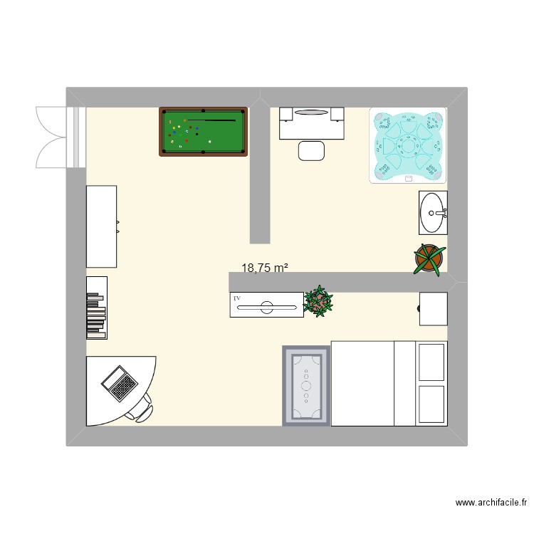 MA CHAMBRE. Plan de 1 pièce et 19 m2