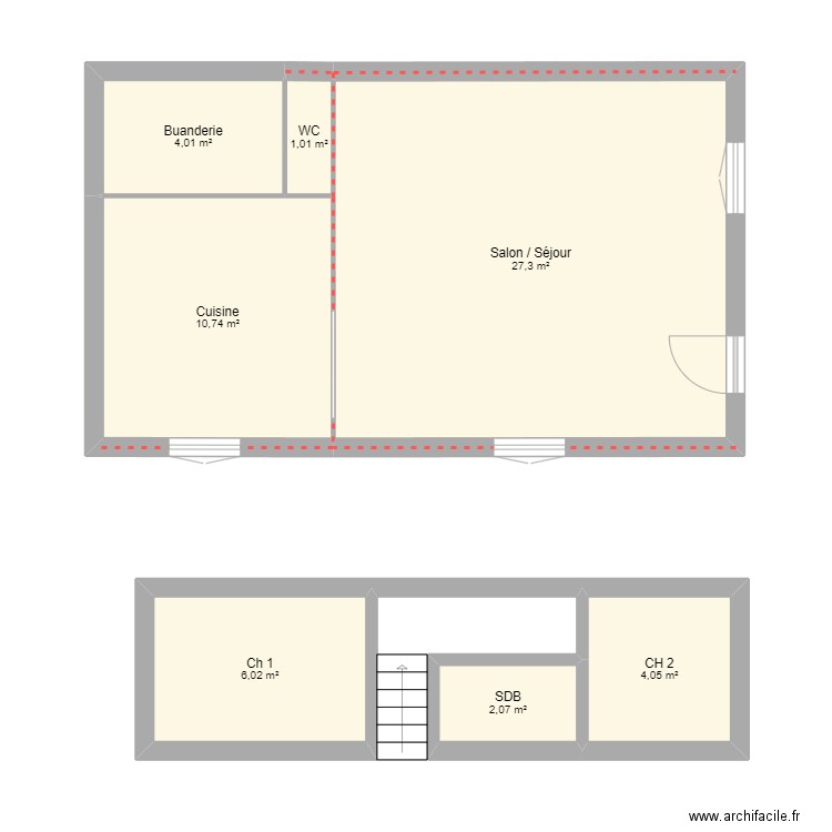 Maison. Plan de 7 pièces et 55 m2