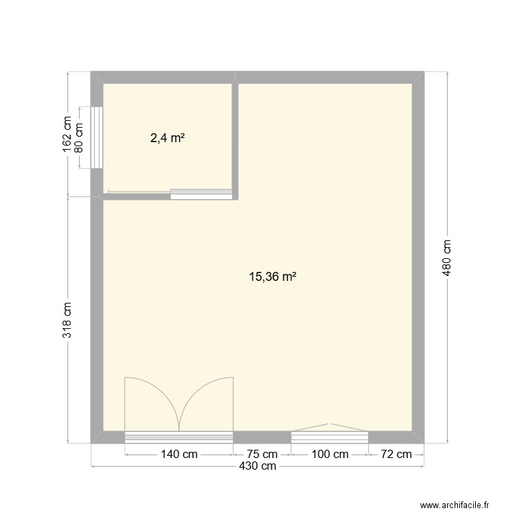 général 1. Plan de 2 pièces et 18 m2