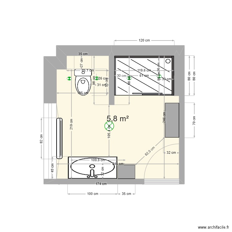 PROJET SALLE DE BAIN18. Plan de 1 pièce et 6 m2