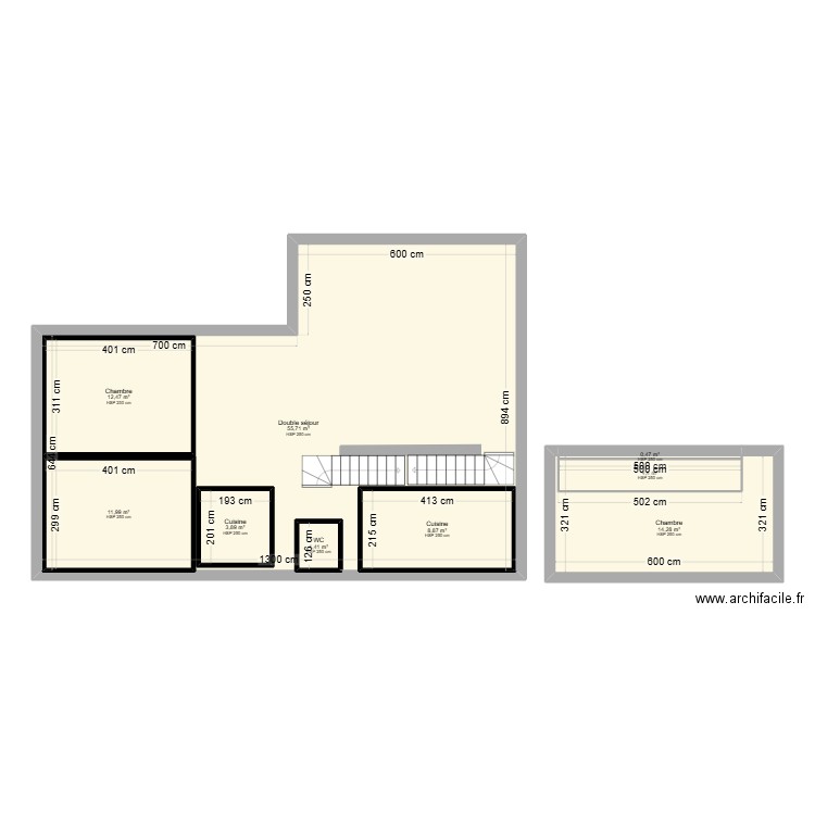 Mon T5 avec deux chambres à l'étage. Plan de 9 pièces et 156 m2