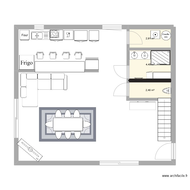 rez de chausse. Plan de 3 pièces et 10 m2