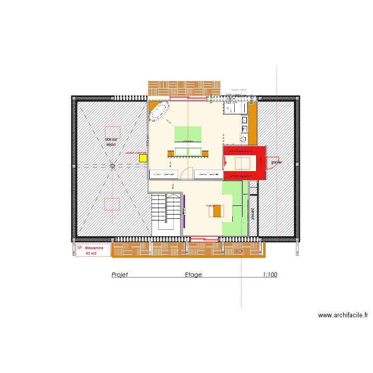 étage béné sans loggia inversé. Plan de 3 pièces et 49 m2