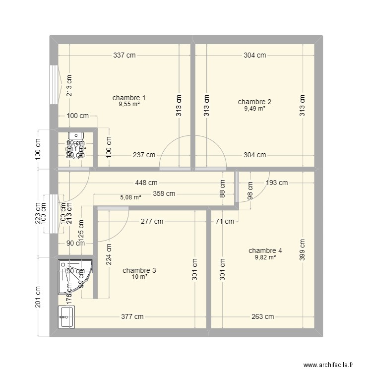 plan 3. Plan de 6 pièces et 45 m2