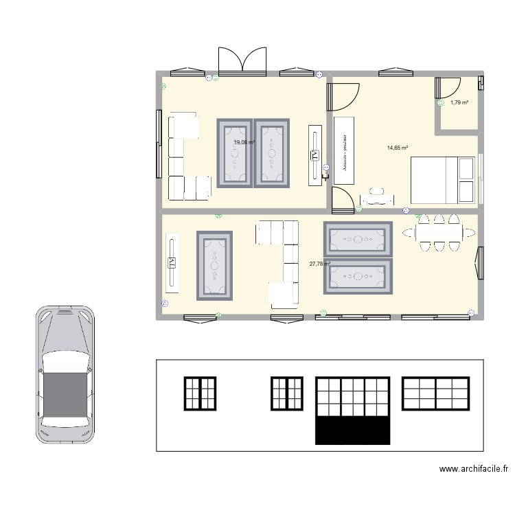 house. Plan de 4 pièces et 63 m2