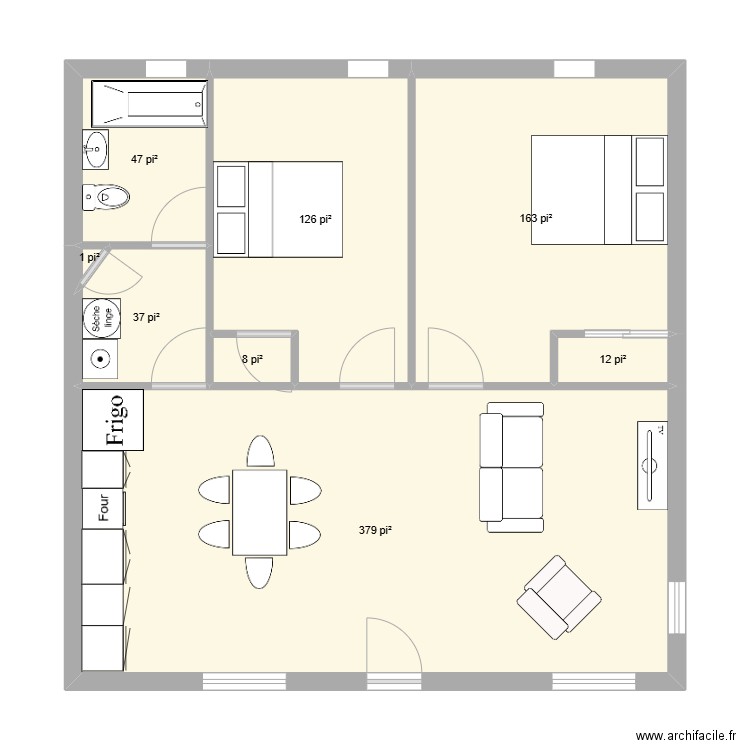 logement. Plan de 8 pièces et 72 m2