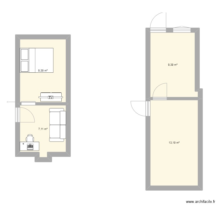 garage. Plan de 4 pièces et 39 m2