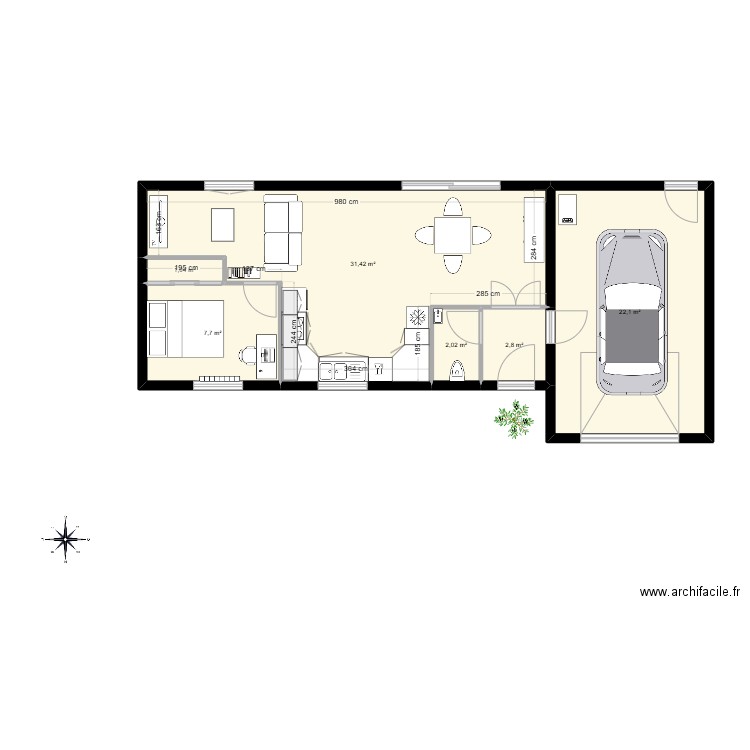 essai dessin 1. Plan de 6 pièces et 67 m2