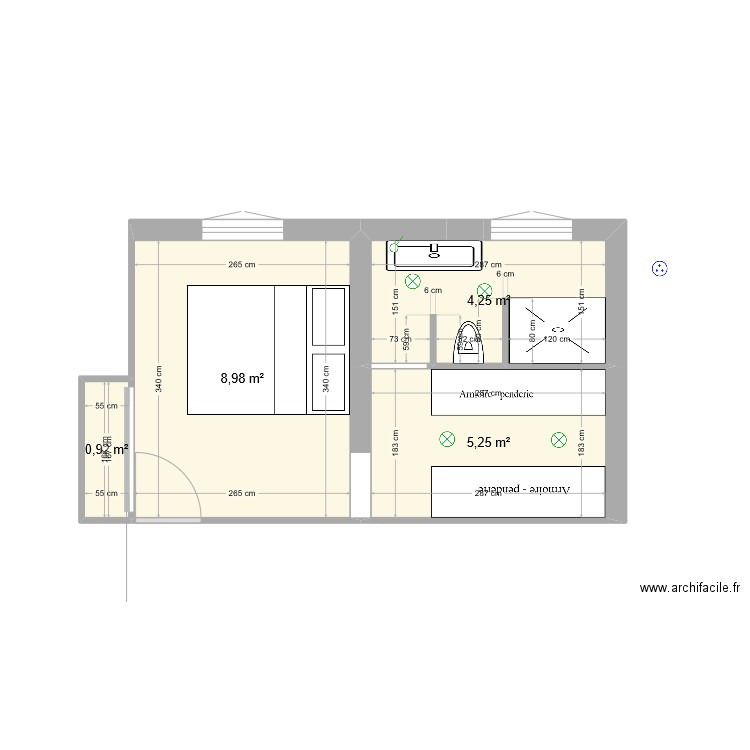 suite parentale 3. Plan de 4 pièces et 19 m2