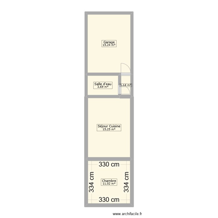 151 Bellevue. Plan de 5 pièces et 46 m2