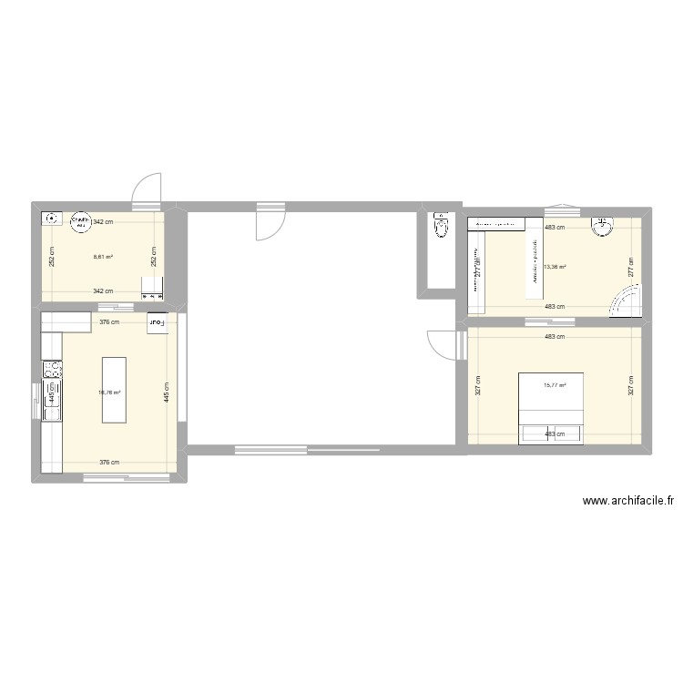 maison . Plan de 4 pièces et 55 m2