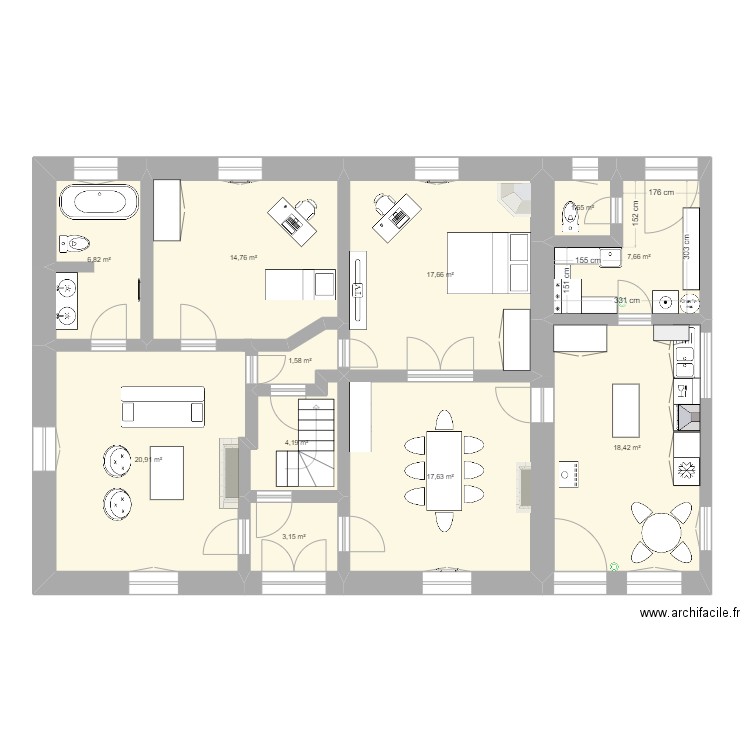 Poiseul vDéf 1. Plan de 21 pièces et 297 m2