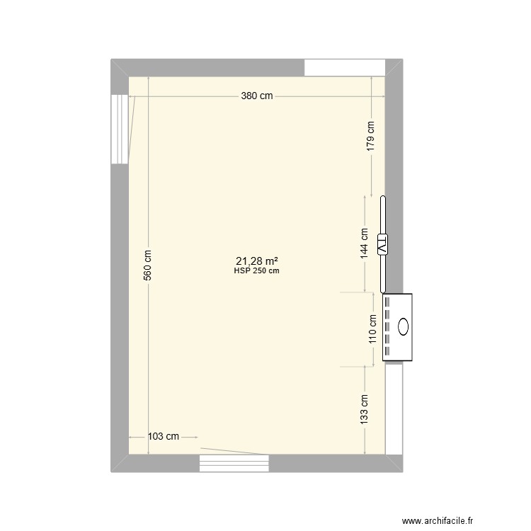 salon. Plan de 1 pièce et 21 m2