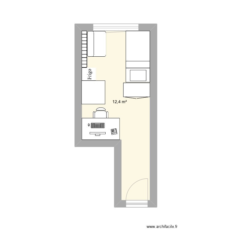 Chambre bx2. Plan de 1 pièce et 12 m2