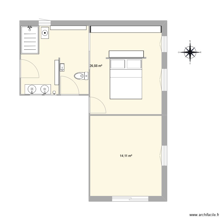 Rêves. Plan de 2 pièces et 41 m2