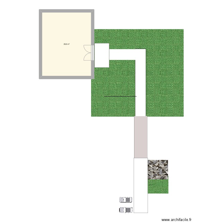 jardin M R. Plan de 1 pièce et 27 m2