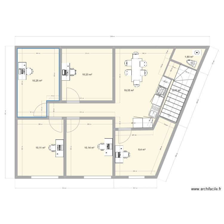 Moissons Etage 5 chambres. Plan de 8 pièces et 75 m2