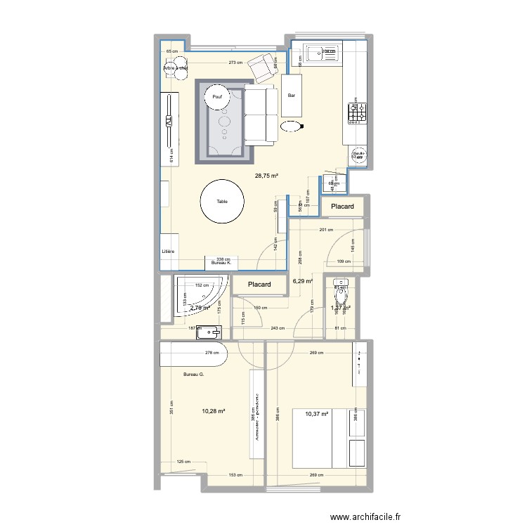 Appartement Le Bouscat. Plan de 9 pièces et 62 m2