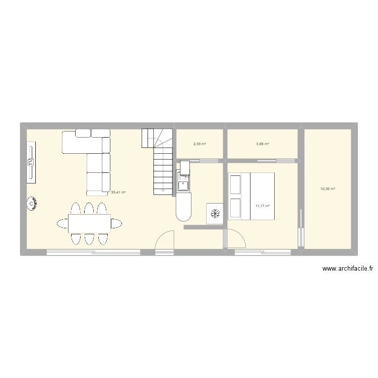 La Mollière. Plan de 5 pièces et 67 m2