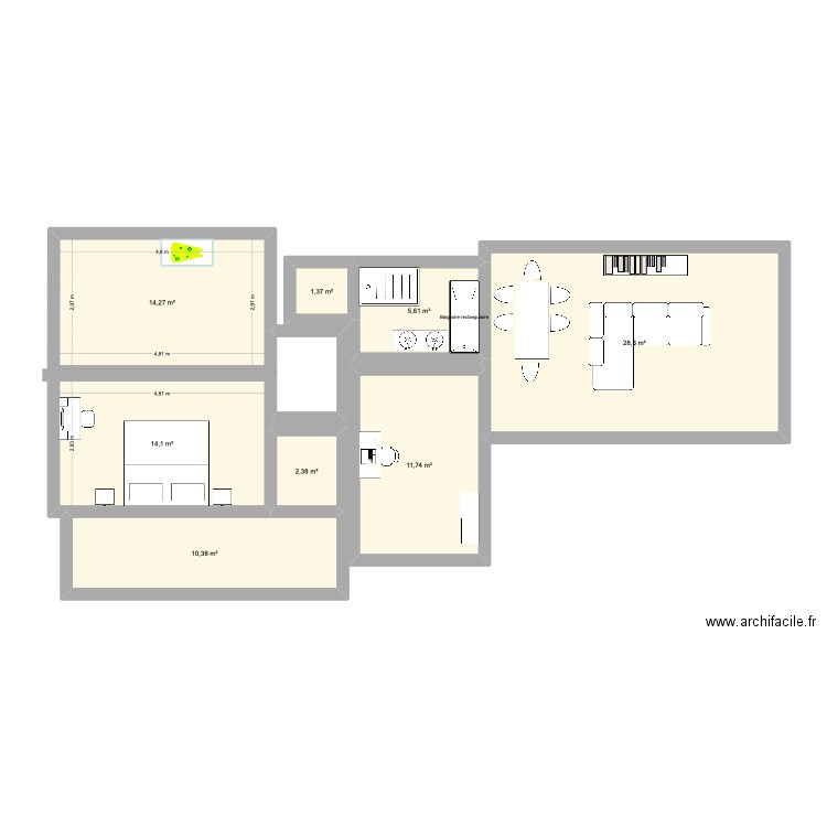 Plan T3. Plan de 8 pièces et 88 m2