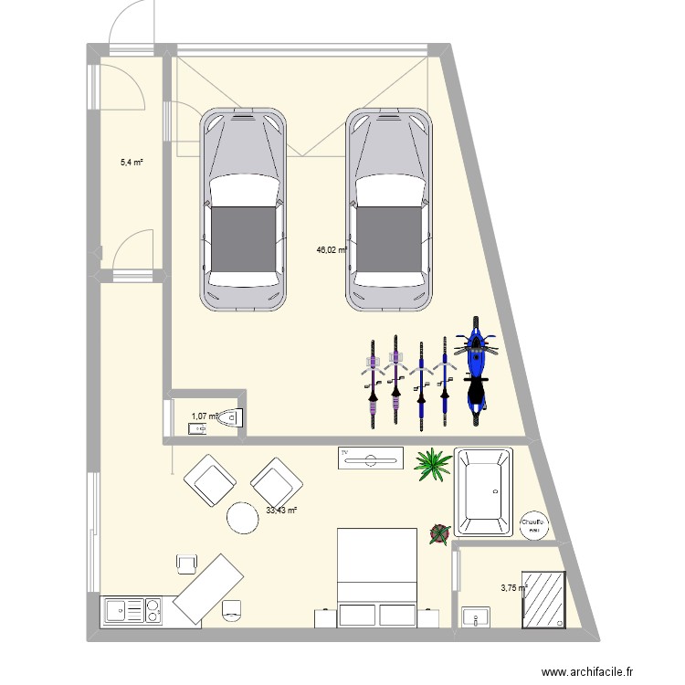 Extension. Plan de 5 pièces et 90 m2