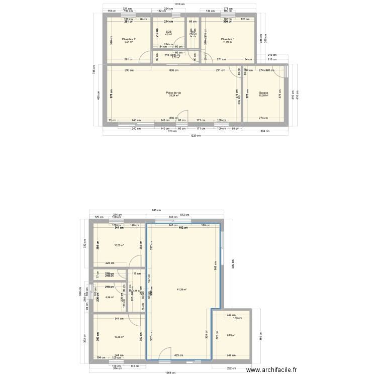 plan maison 75M2. Plan de 6 pièces et 68 m2