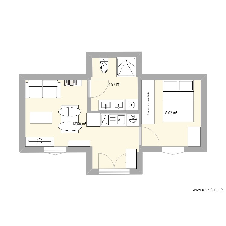 chalet tilh. Plan de 3 pièces et 27 m2