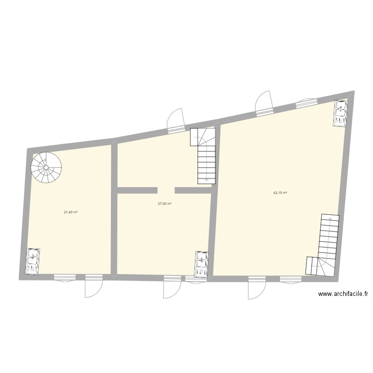 villecheneve rdc 2. Plan de 3 pièces et 91 m2