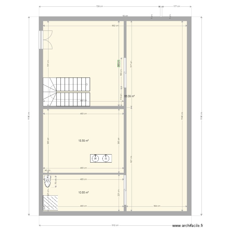 Sd WC Garae. Plan de 3 pièces et 95 m2