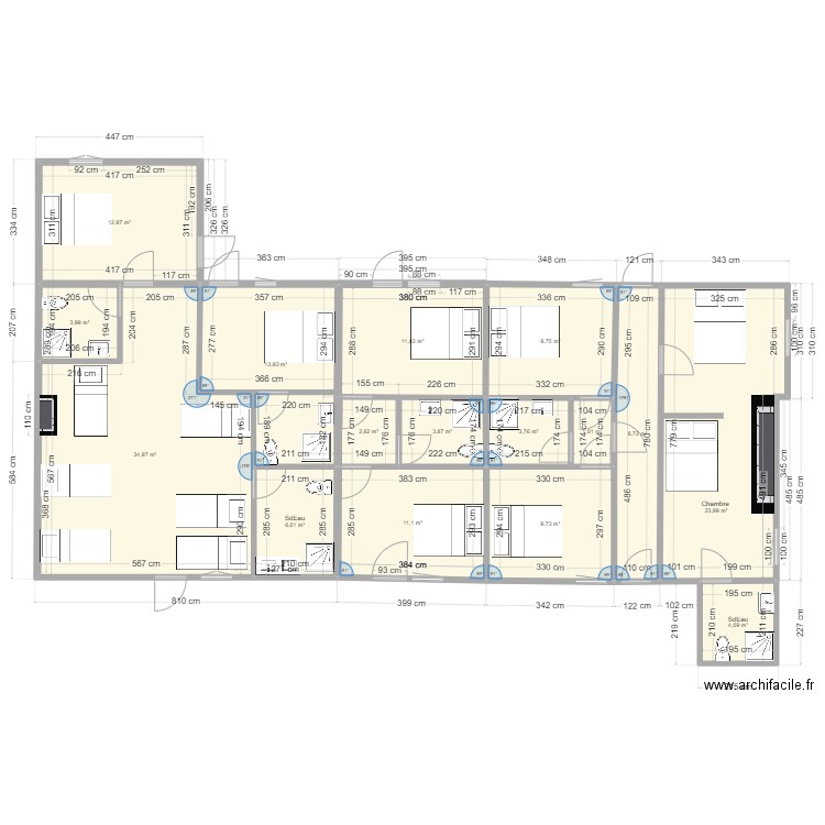 r+1 Juif Aménagement 16-07-24. Plan de 16 pièces et 162 m2