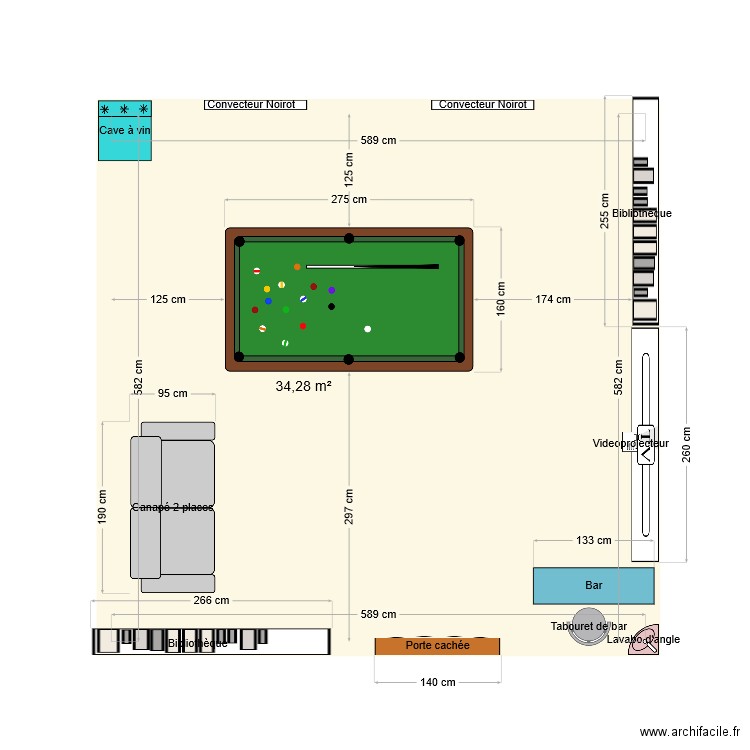 Plan nouvelle pièce. Plan de 1 pièce et 34 m2