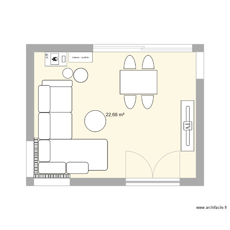 Dar rdc salon. Plan de 2 pièces et 33 m2