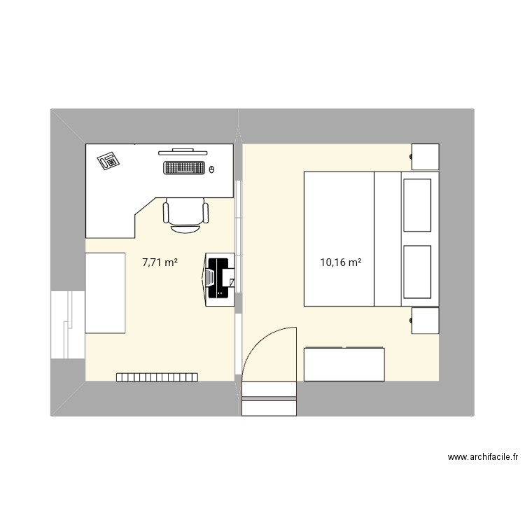 Bureau . Plan de 2 pièces et 18 m2