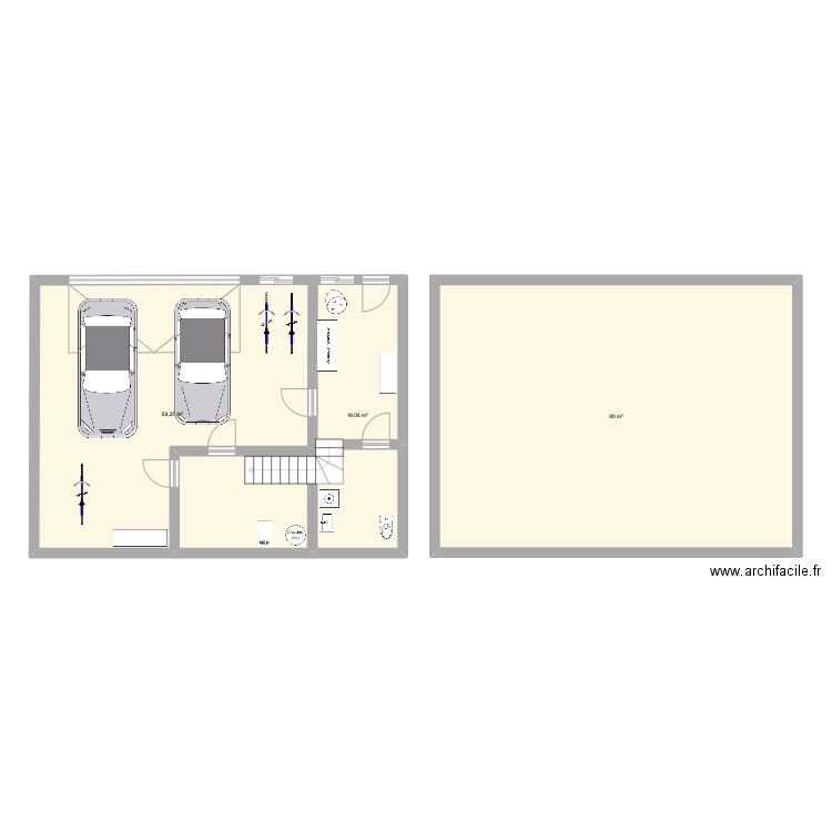 Sous sol complet garage double. Plan de 3 pièces et 157 m2