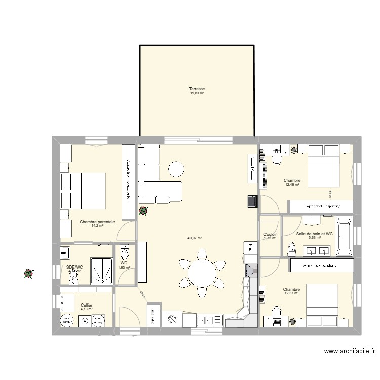 Maison 100m². Plan de 10 pièces et 120 m2