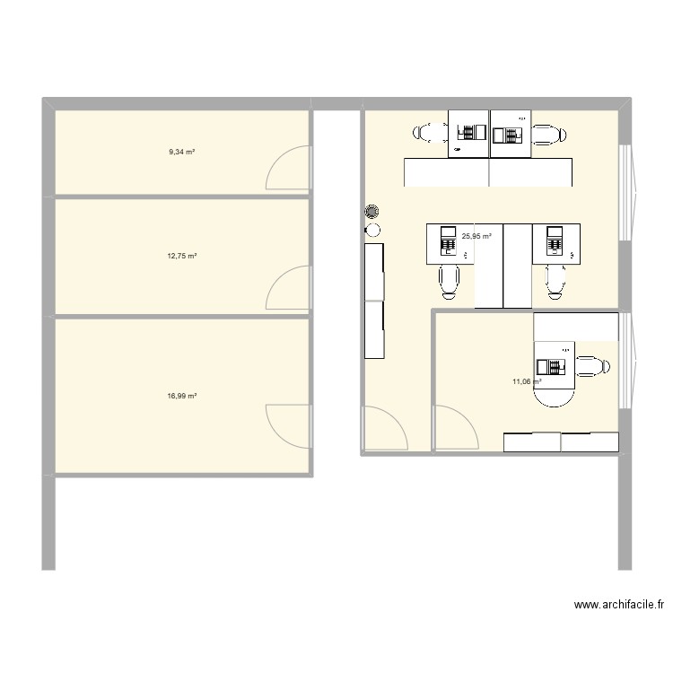 Aménagement bureau - projet - Ind B. Plan de 5 pièces et 76 m2