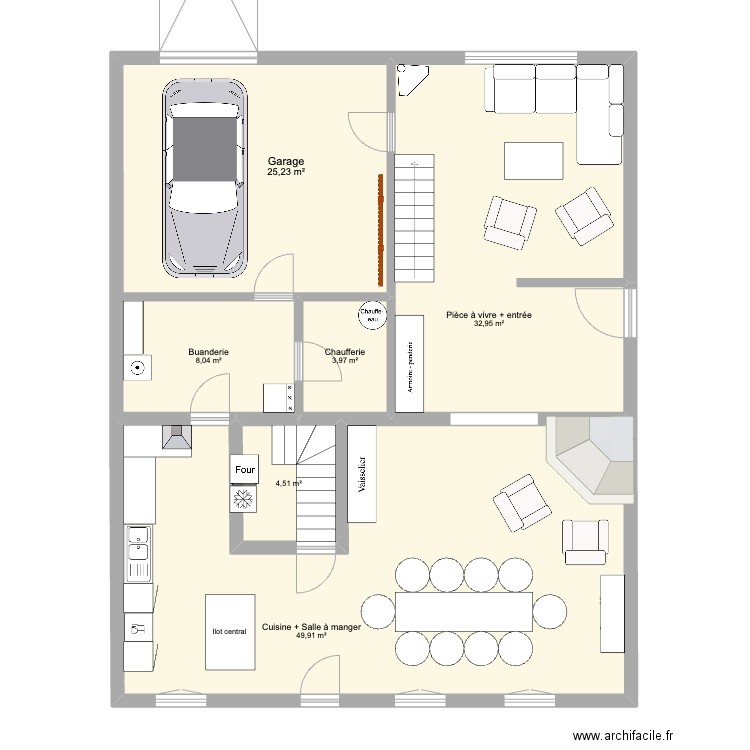 Projet Grange. Plan de 6 pièces et 125 m2