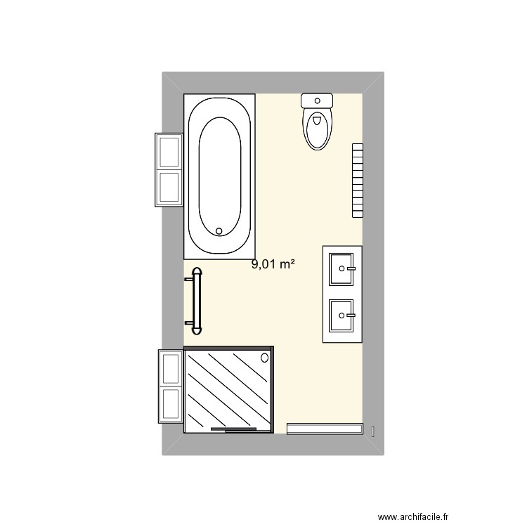 Salle de bain. Plan de 1 pièce et 9 m2