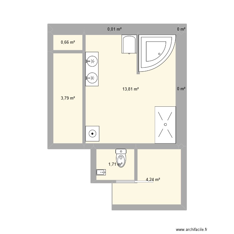 Salle de bain 1. Plan de 8 pièces et 24 m2