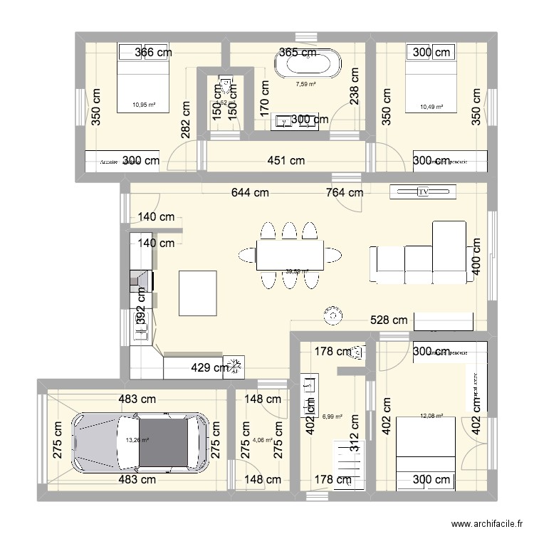 Maison 1. Plan de 9 pièces et 109 m2