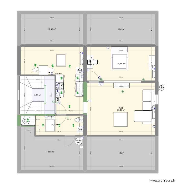 Bat-A-R+3. Plan de 9 pièces et 129 m2