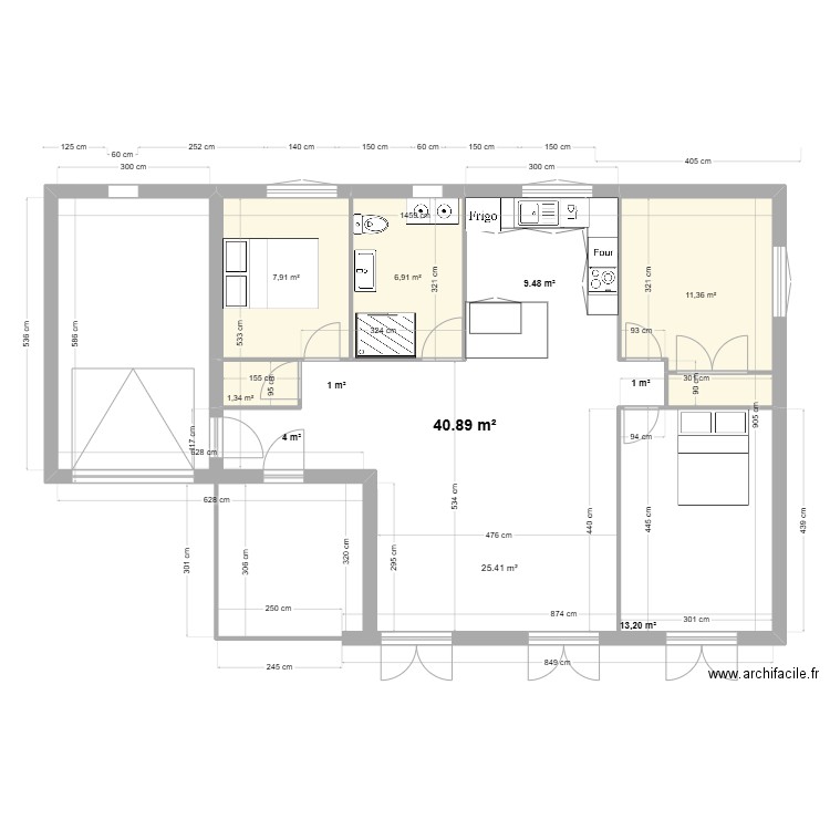 maison sandrine aprés amenagement. Plan de 4 pièces et 28 m2