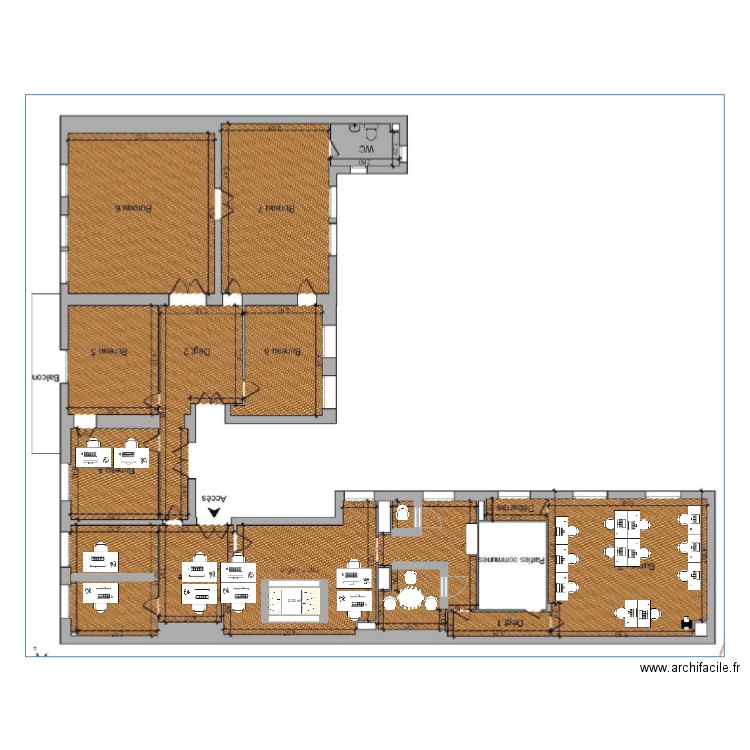 Bureau BOMO + Openspace. Plan de 1 pièce et 2 m2