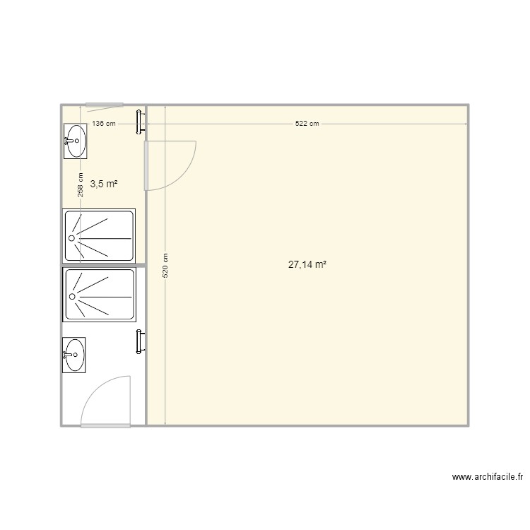 salle de bain pillaudière. Plan de 2 pièces et 31 m2