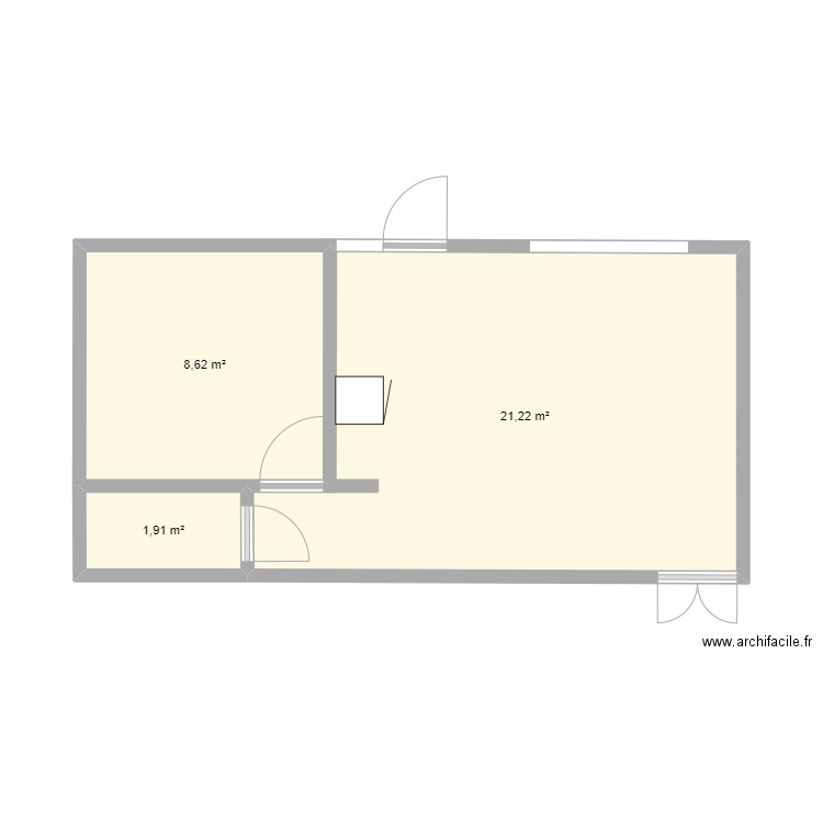 Studio Zone B. Plan de 3 pièces et 32 m2