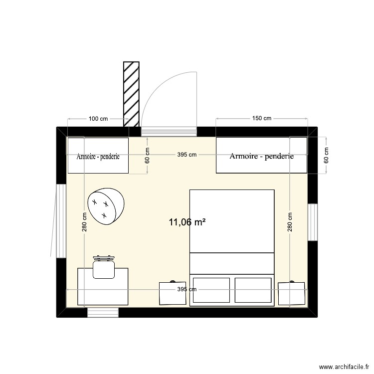 Extension sans porte. Plan de 1 pièce et 11 m2