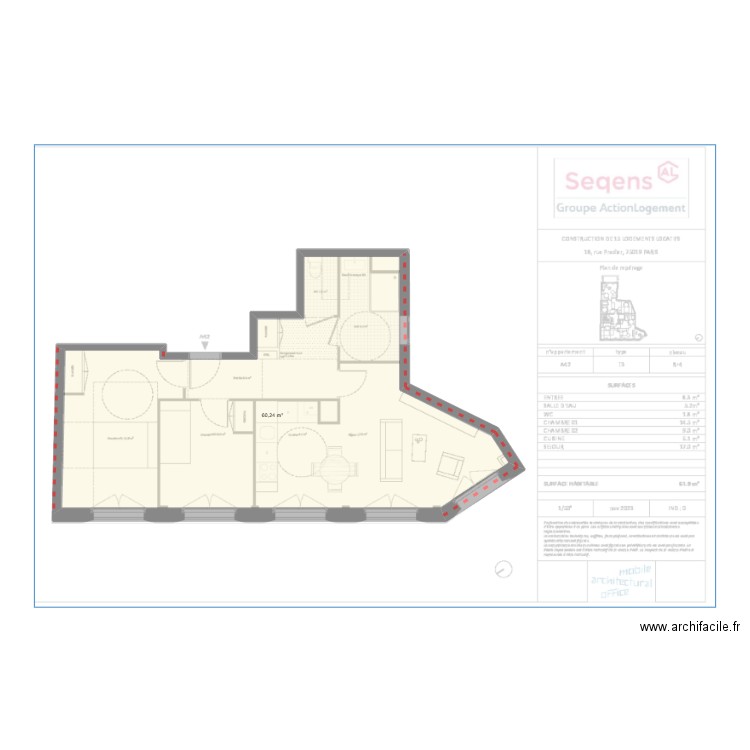 Plan 2. Plan de 1 pièce et 60 m2