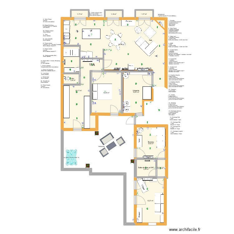 LL 250126. Plan de 12 pièces et 120 m2