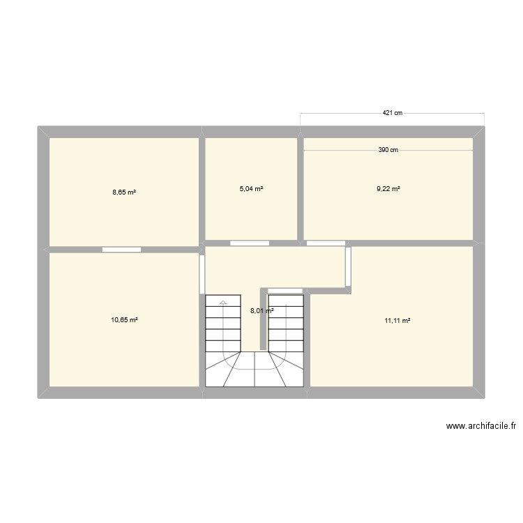 1er etg. Plan de 6 pièces et 53 m2